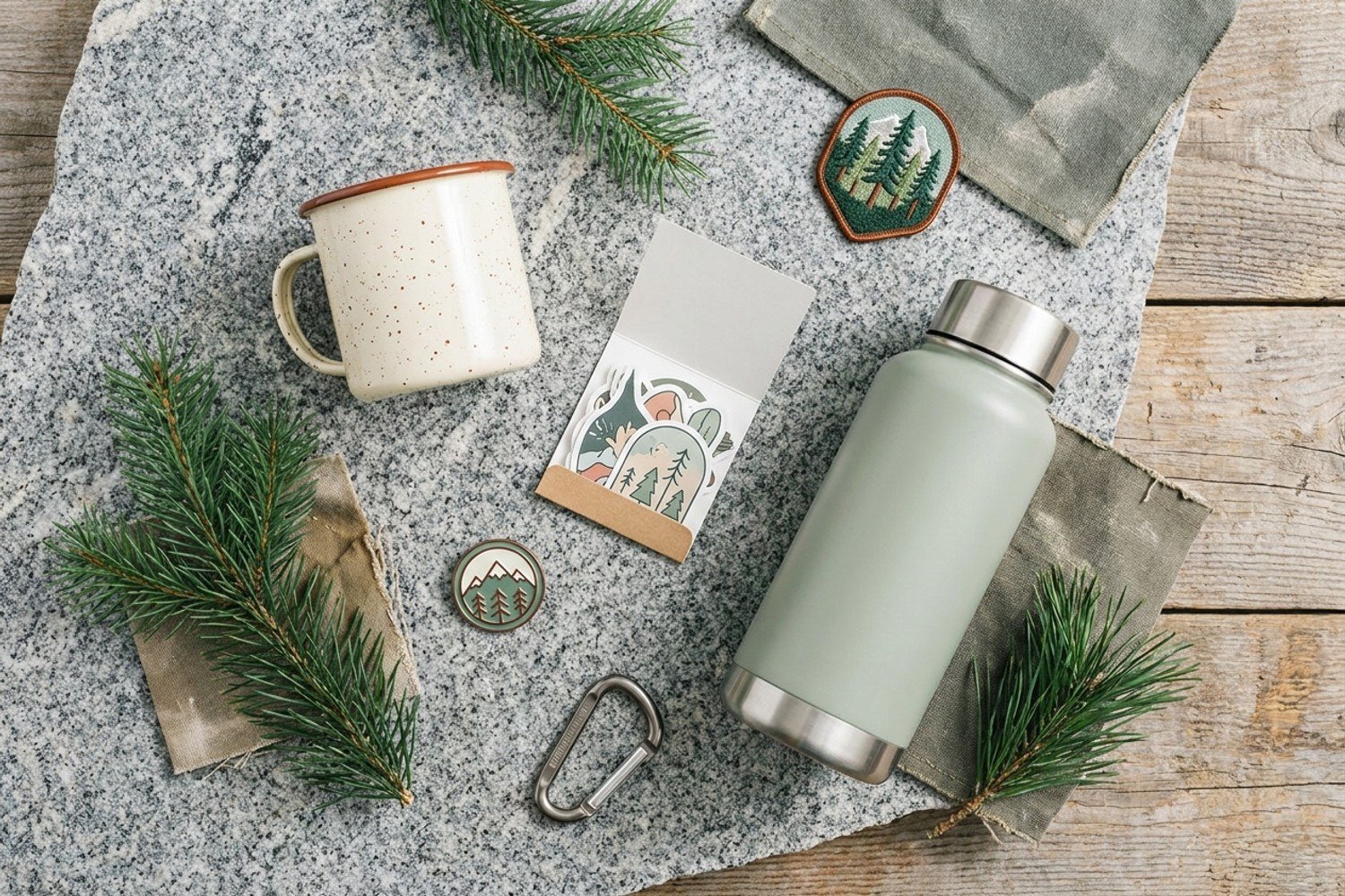 A flat-lay of outdoor goods